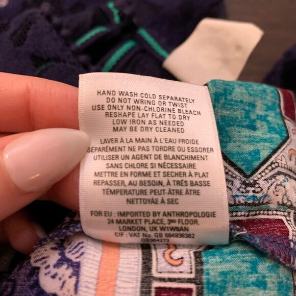 Akemi + Kin Anthropologie Maite navy blue multicolor tunic top size S - Picture 10 of 13